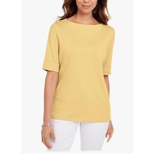 Karen Scott Women's Cotton Boat-Neck Top Dusty Sunrise Yellow NWT 2XL $36.50 NEW